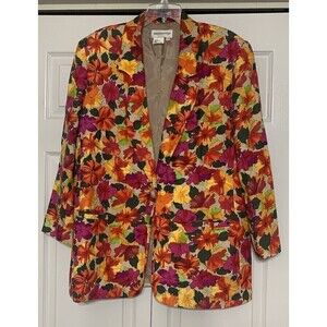 Vintage Breckinridge 100% Linen Floral Blazer Size 16 Has Pockets Great Colors